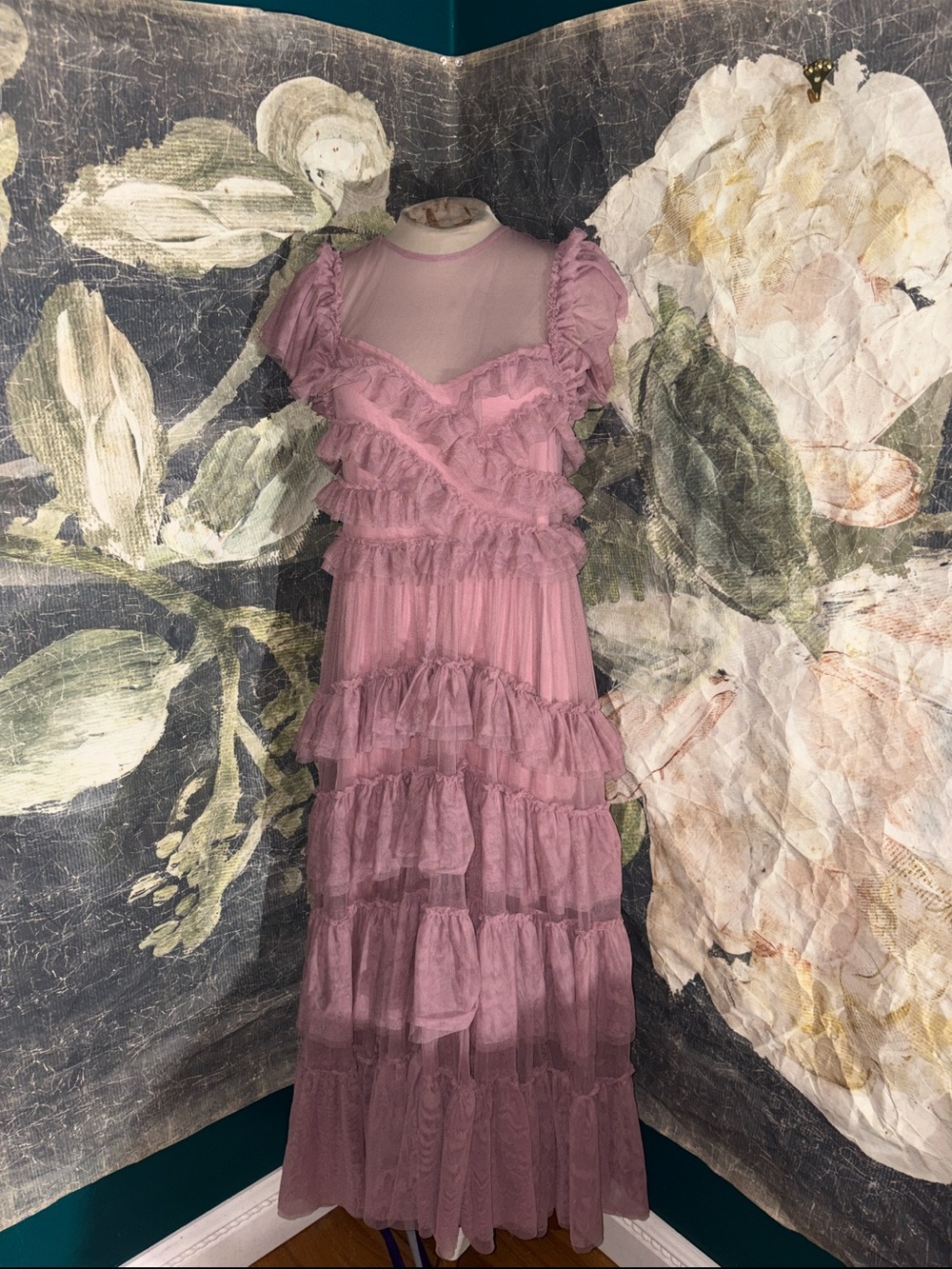 Anthropologie Ruffled-Sleeved Tiered Maxi Dress - Dusty Rose - Picture 3 of 5